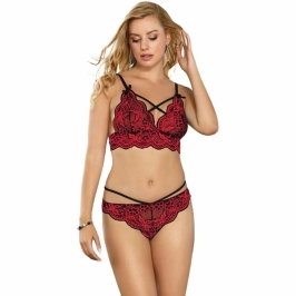 Subblime Two-Piece Lace Top & Panties Set S/M - Red & Black Elegance Subblime Two-Piece Lace Top & Panties Set S/M - Red & Black Elegance