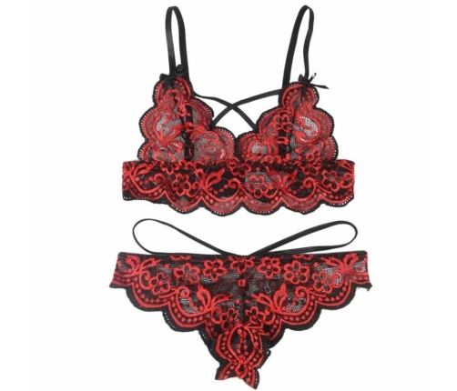 Subblime Two-Piece Lace Top & Panties Set S/M - Red & Black Elegance