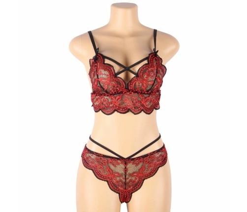 Subblime Two-Piece Lace Top & Panties Set S/M - Red & Black Elegance