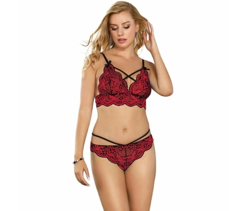 Subblime Two-Piece Lace Lingerie Set L/XL - Red & Black, Adjustable Fit