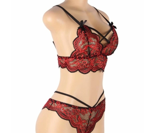 Subblime Two-Piece Lace Lingerie Set L/XL - Red & Black, Adjustable Fit