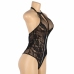 Subblime Floral Lace Teddy L/XL - Zipper Halter, Elegant Black Bodysuit