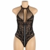 Subblime Floral Lace Teddy L/XL - Zipper Halter, Elegant Black Bodysuit