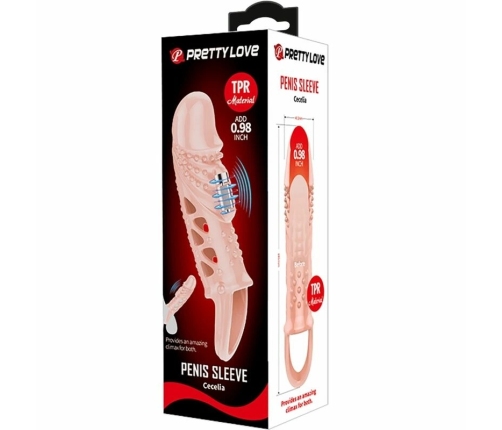Pretty Love Cecelia Vibrating Extension Sleeve Natural TPR Adjustable Fit