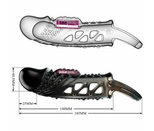 Pretty Love Cecelia Black Extension Sleeve with Vibrating Tip, TPR, Adjustable