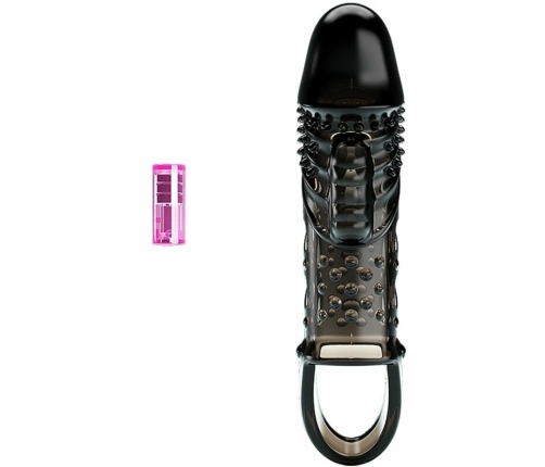 Pretty Love Cecelia Black Extension Sleeve with Vibrating Tip, TPR, Adjustable