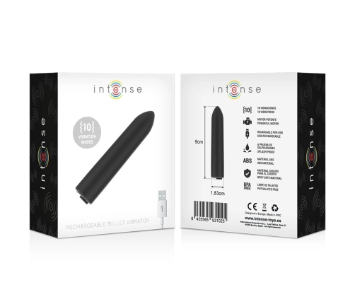INTENSE Vibrating Bullet 10 Modes USB Rechargeable Compact 8.5cm