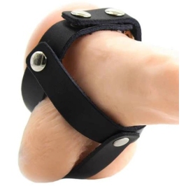 OHMAMA Leather Ball Cage - Adjustable Stainless Steel Ring, Black