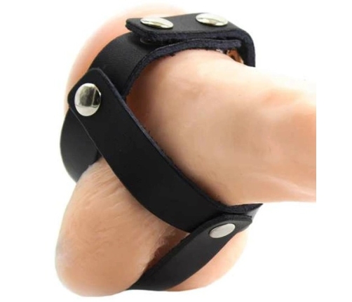 OHMAMA Leather Ball Cage - Adjustable Stainless Steel Ring, Black