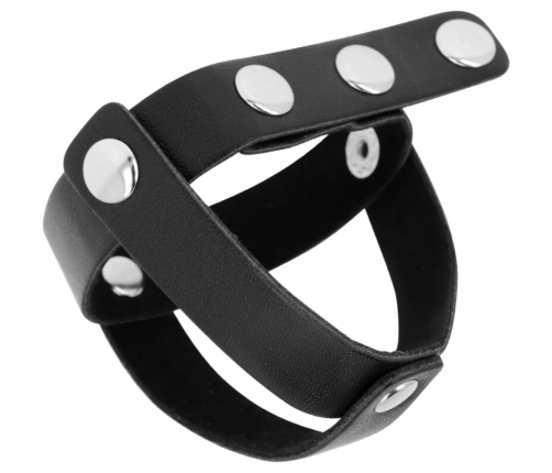 OHMAMA Leather Ball Cage - Adjustable Stainless Steel Ring, Black