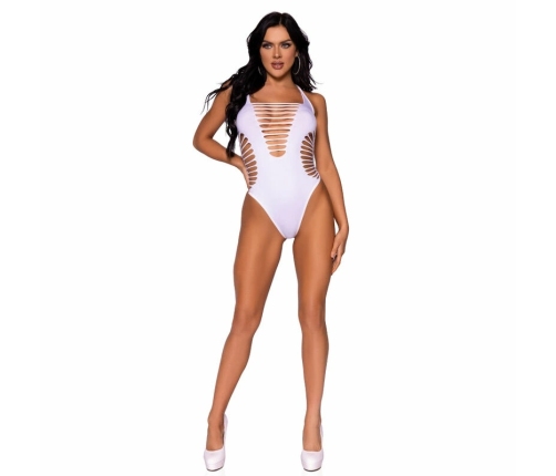 Leg Avenue Seamless Shredded Racerback Thong Bodysuit White One Size