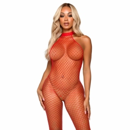 Leg Avenue Bodystocking Racer Neck Industrial Net Red One Size