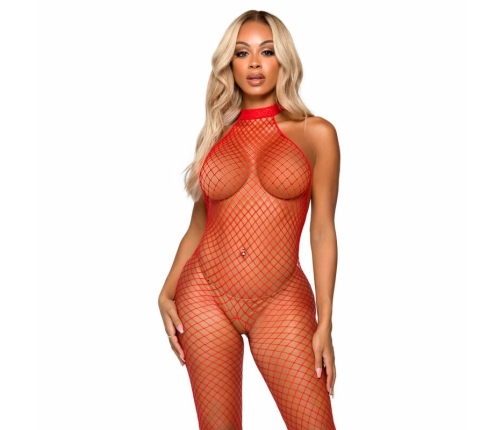 Leg Avenue Bodystocking Racer Neck Industrial Net Red One Size