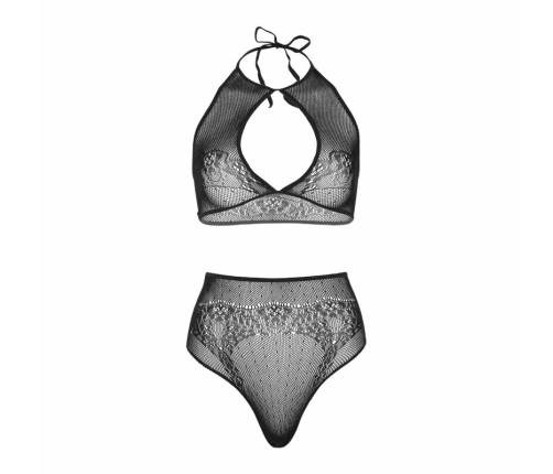 Leg Avenue Two-Piece Halter Crop Top & High-Waist Thong, Black, One Size