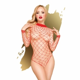 Penthouse Scandalous Teddy Red S/M/L - Mesh Bodysuit with Long Sleeves