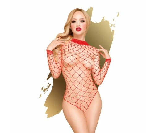 Penthouse Scandalous Teddy Red S/M/L - Mesh Bodysuit with Long Sleeves