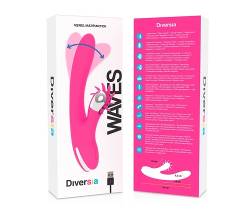 Diversia Bunny Waves 24 cm - Silicone Dual-Action Intimate Device USB Pink