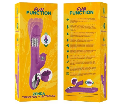 Fun Function Zenda Thruster & Rotation Dual-Action Silicone Device 24.5cm Purple