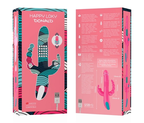 Happy Loky Donald Triple Action Intimate Device, Wireless, Blue, 24.5cm