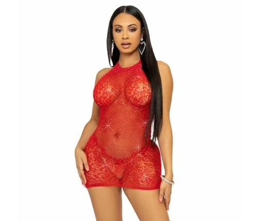 Leg Avenue Red Rhinestone Lace Halter Mini Dress One Size