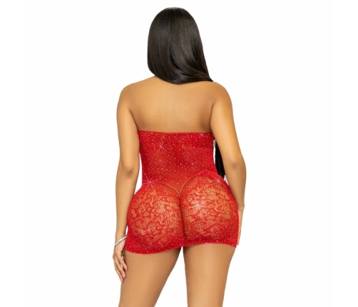 Leg Avenue Red Rhinestone Lace Halter Mini Dress One Size