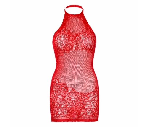 Leg Avenue Red Rhinestone Lace Halter Mini Dress One Size