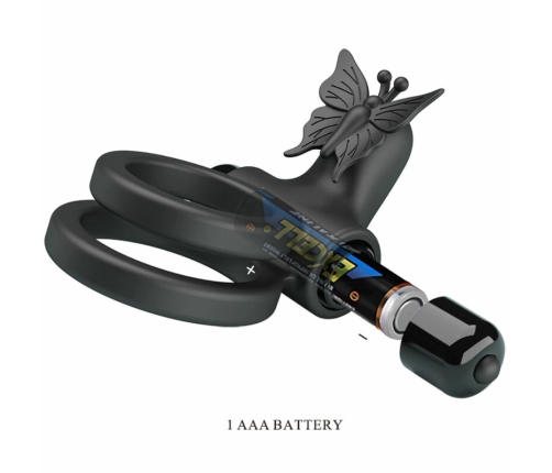 Pretty Love Double Vibrating Silicone Ring Black - Dual Motor System