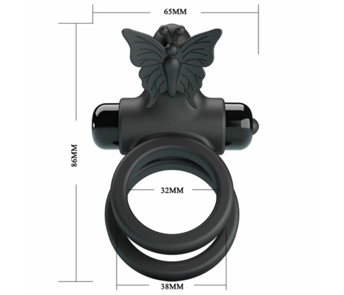 Pretty Love Double Vibrating Silicone Ring Black - Dual Motor System