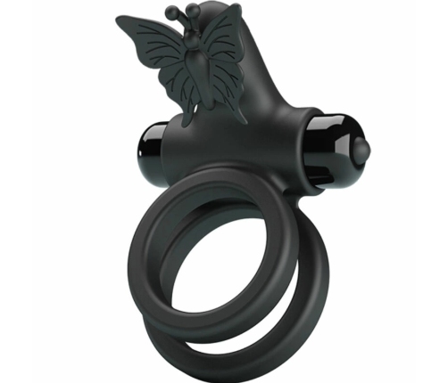 Pretty Love Double Vibrating Silicone Ring Black - Dual Motor System