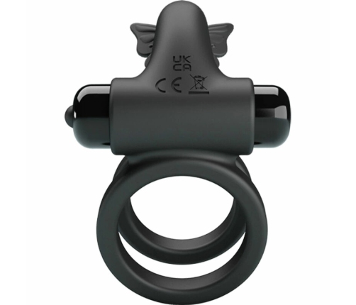 Pretty Love Double Vibrating Silicone Ring Black - Dual Motor System