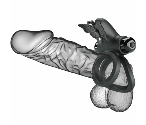 Pretty Love Double Vibrating Silicone Ring Black - Dual Motor System