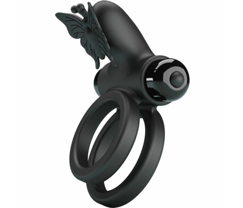 Pretty Love Double Vibrating Silicone Ring Black - Dual Motor System
