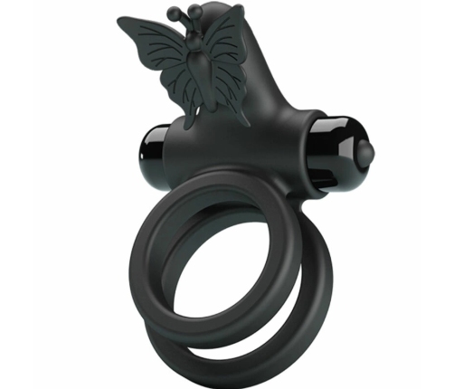 Pretty Love Double Vibrating Silicone Ring Black - Dual Motor System
