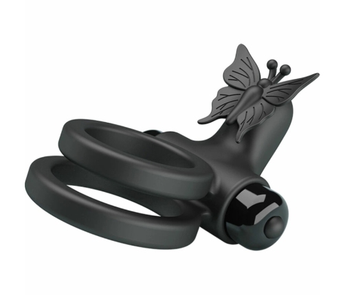 Pretty Love Double Vibrating Silicone Ring Black - Dual Motor System