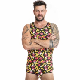 ANAIS MEN Banana Print Sleeveless Top XL - Soft Lycra, European Design
