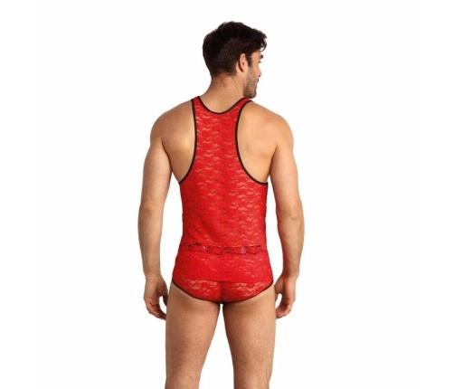 ANAIS Men Brave Top XL - Red Floral Lace Sleeveless Shirt