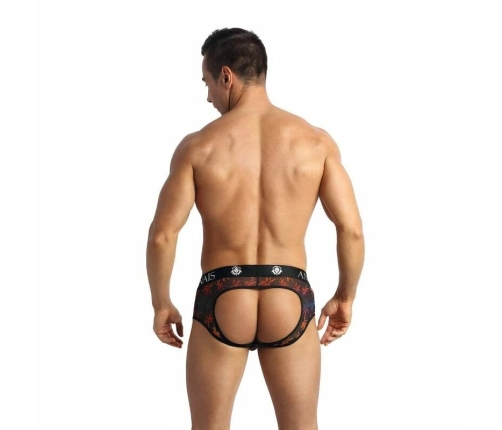 ANAIS MEN Chill Jock Bikini M Black Tulle with Colorful Print, Open Back