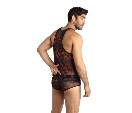 ANAIS MEN Chill Top XL Black Mesh Holiday Print Sleeveless