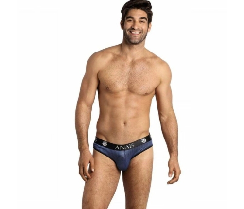 ANAIS MEN Naval Slip XL - Navy Blue Mesh Briefs with Satin Stripes