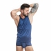 ANAIS Men Naval Top L - Navy Blue Mesh, Satin Stripes, Sleeveless