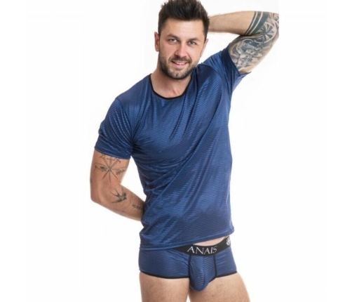 Anais Men Naval Navy Blue Tulle T-Shirt S - Vertical Satin Stripes