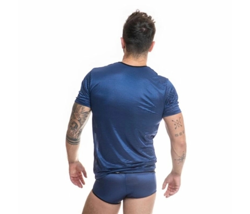 ANAIS Men Naval Navy Blue Mesh T-Shirt XL with Satin Stripes