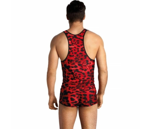 ANAIS MEN Savage Top L - Red Microfiber, Animal Print, Sleeveless Fit