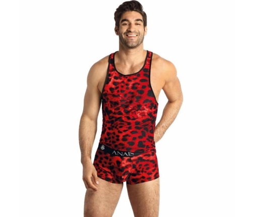 Anais Men Savage Top XL - Red Microfiber, Animal Print, Sleeveless Design