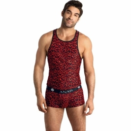 ANAIS MEN Tribal Top S - Red Microfiber, Animal Print, Sleeveless