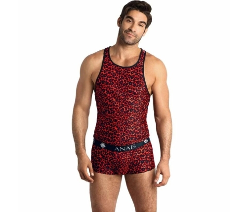 Anais Men Tribal Top M - Red Microfiber Sleeveless Animal Print Shirt
