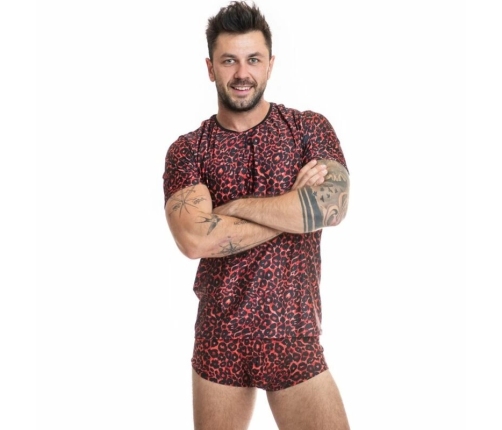 Anais Men Tribal T-Shirt S Red Microfiber Animal Print Fitted