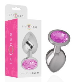 INTENSE Aluminum Metal Plug M with Pink Crystal Accent, 8cm x 3.3cm