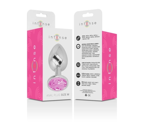 INTENSE Aluminum Metal Plug M with Pink Crystal Accent, 8cm x 3.3cm