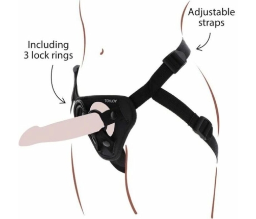 Get Real Adjustable Strap-On Harness Black - Universal Fit, 3 Silicone Rings